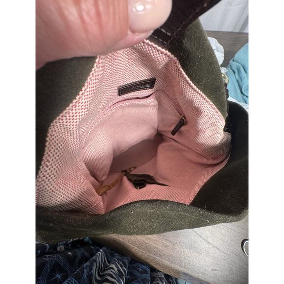 Dooney & Bourke Green Suede Bucket Bag | Vintage Leather Trim Purse - Picture 7 of 8